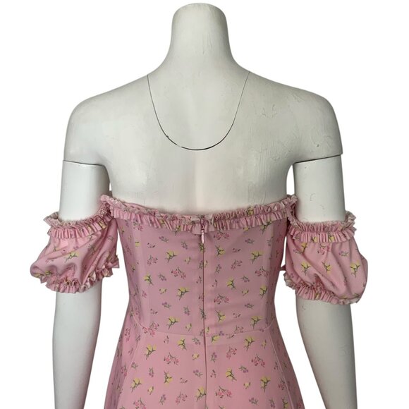 House Of CB Lauren Dress L Pink Floral Strapless Midi Ruffle Romantic Tradwife - Picture 10 of 15